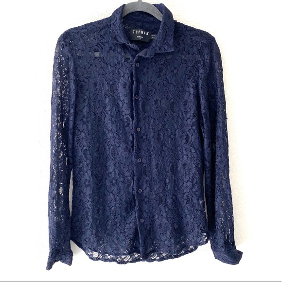 Topman Tops - TOPMAN Blue Lace Button Down Shirt